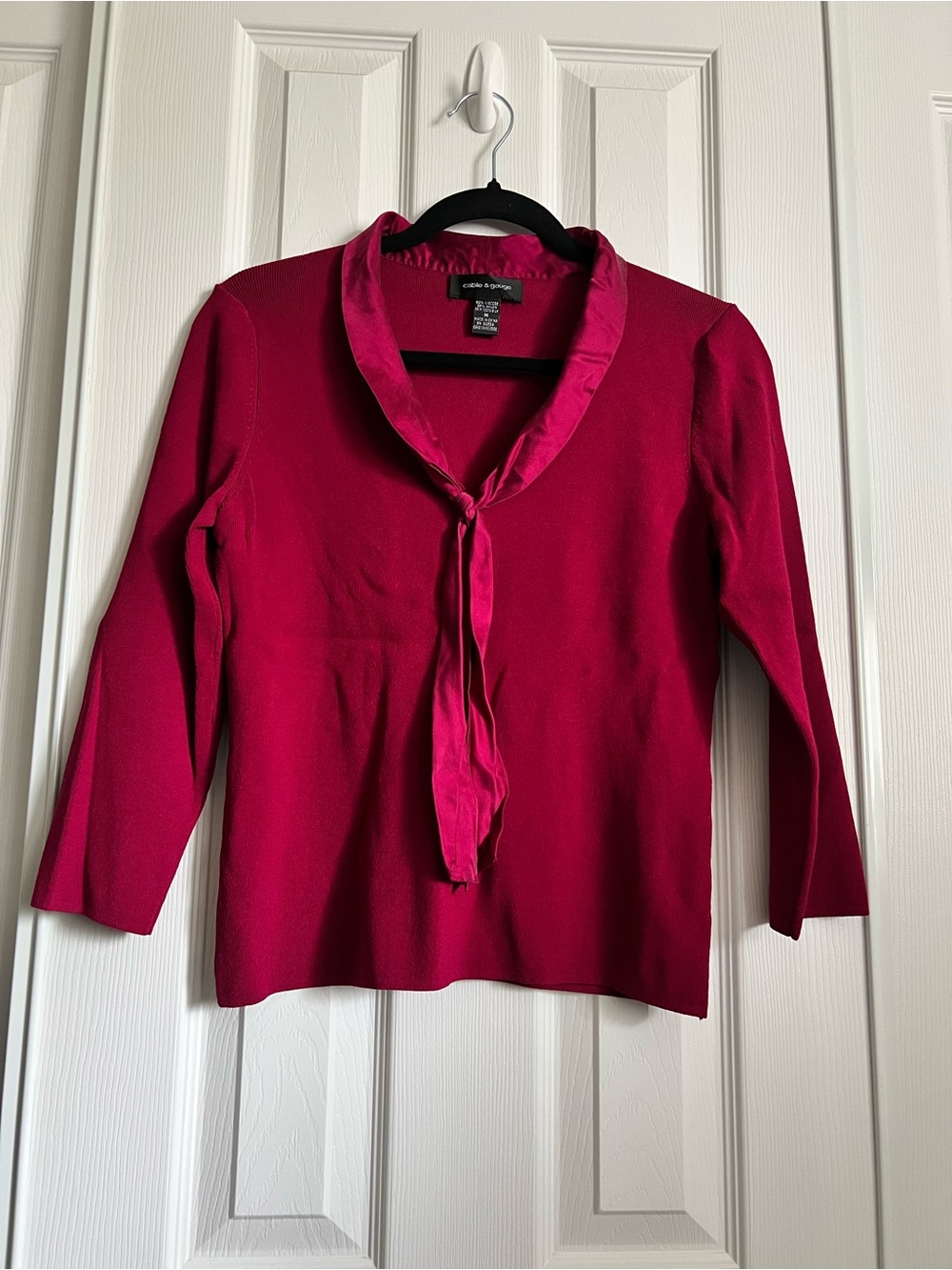 Cable & Gauge Fuchsia Tie-Neck Long Sleeve Top